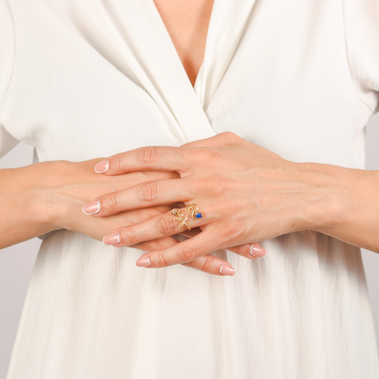 Goddesses Garden Prsten – Herkimer dijamant i Akvamarin — slika 2