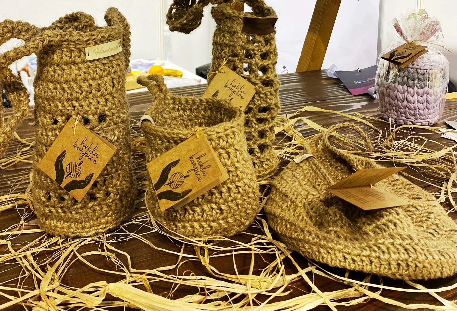 Heklane korpe od jute  Crocheted jute baskets — slika 3