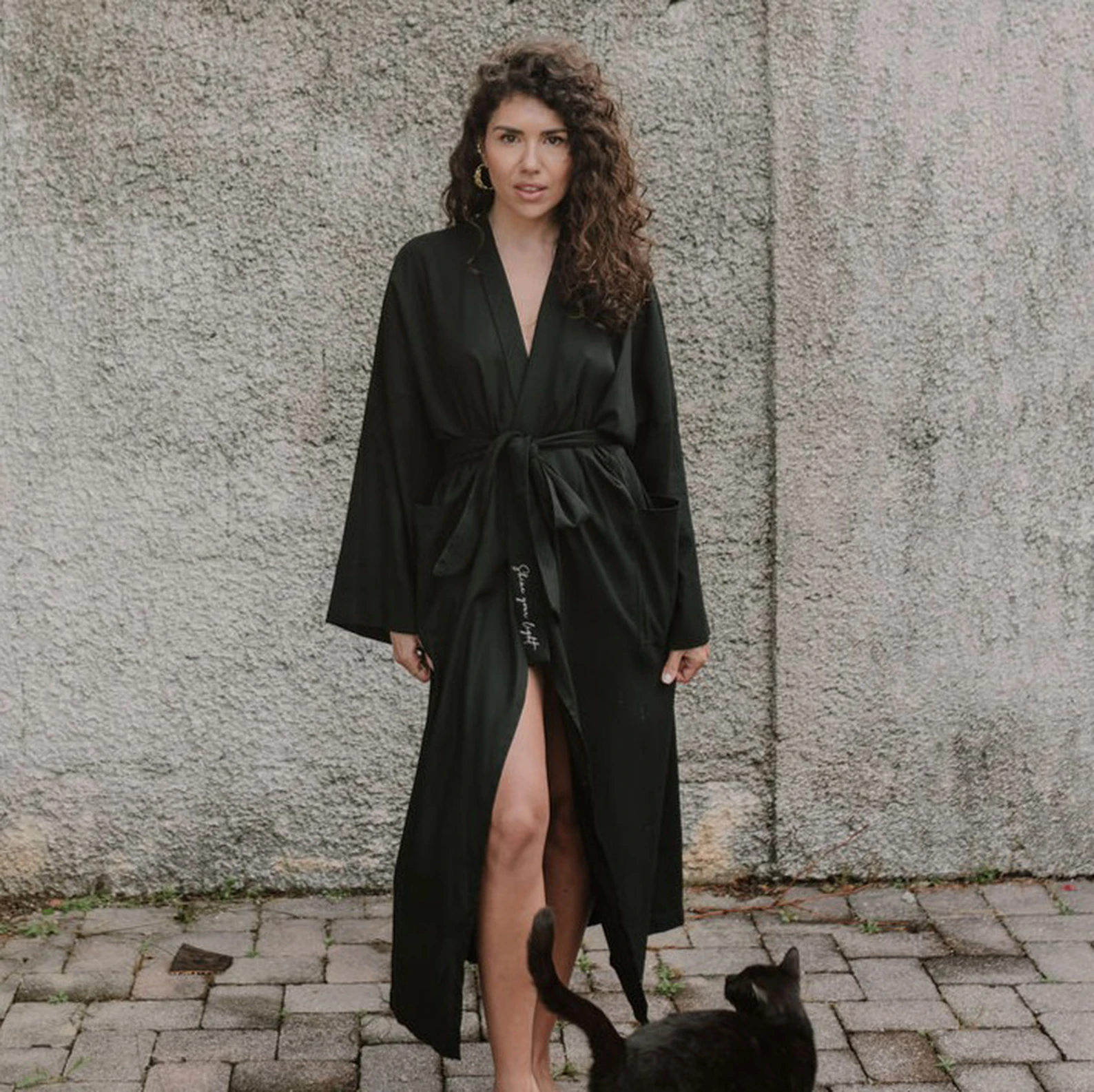 KAUR Black Linen Kimono