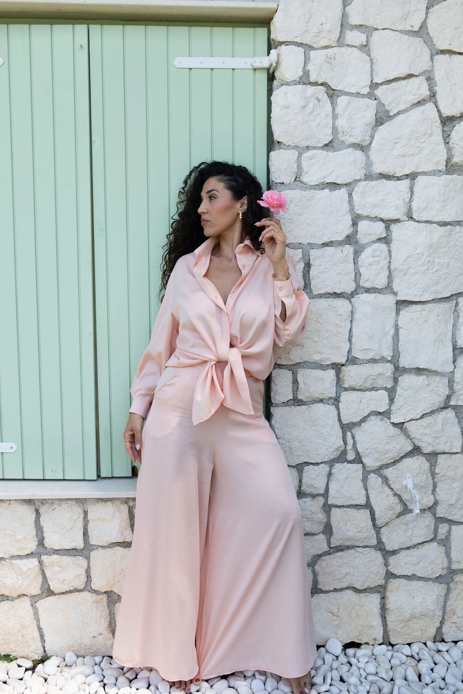 KAUR ‘Abundance’ High Waist Trousers in Soft Rose — slika 4