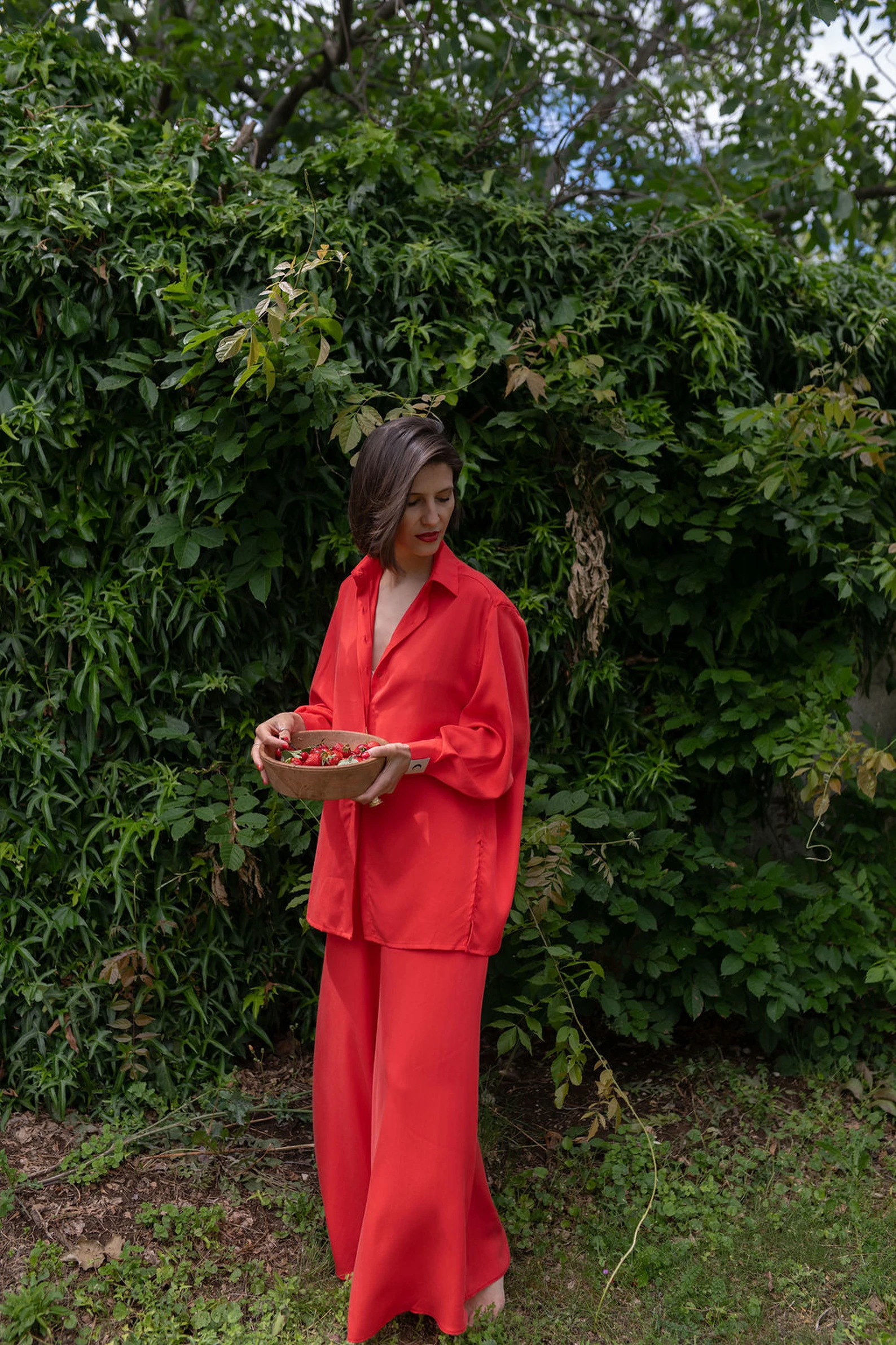 KAUR ‘Abundance’ High Waist Trousers in Coral Red