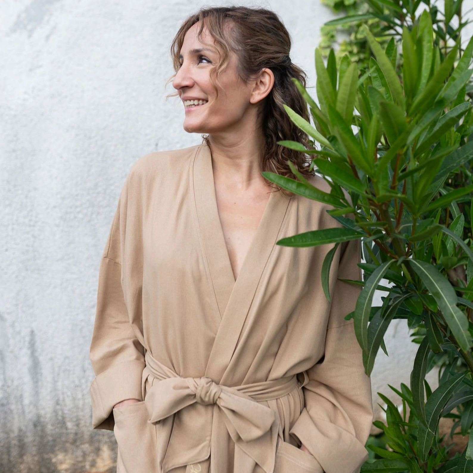 KAUR Nude Linen Kimono
