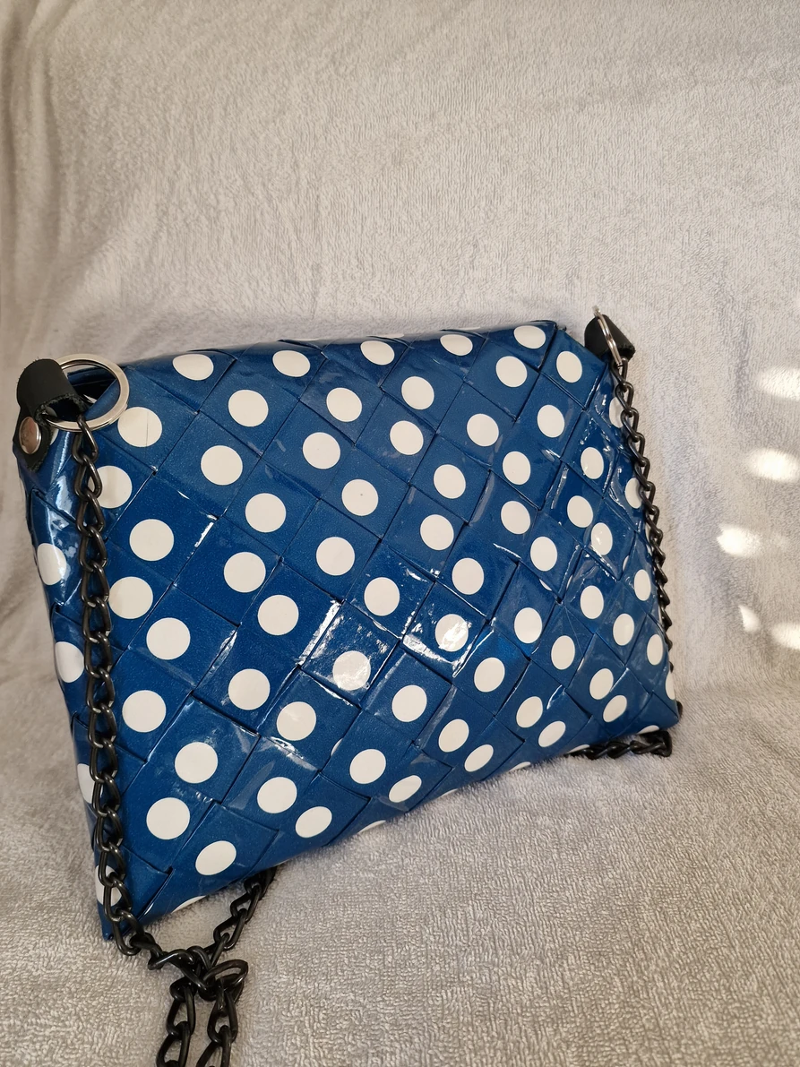 Plava torba sa tockama na preklop /Blue paper bag with dots and flap