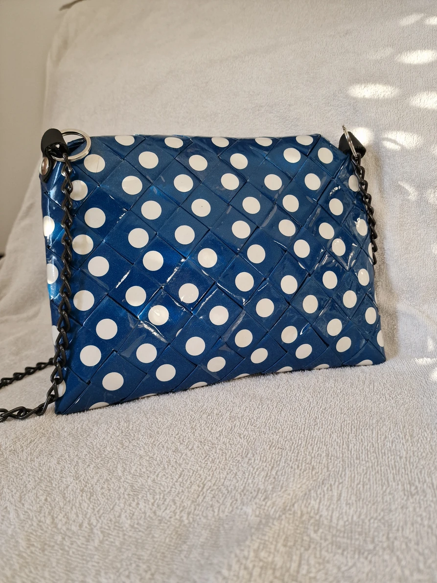 Plava torba sa tockama na preklop /Blue paper bag with dots and flap — slika 5