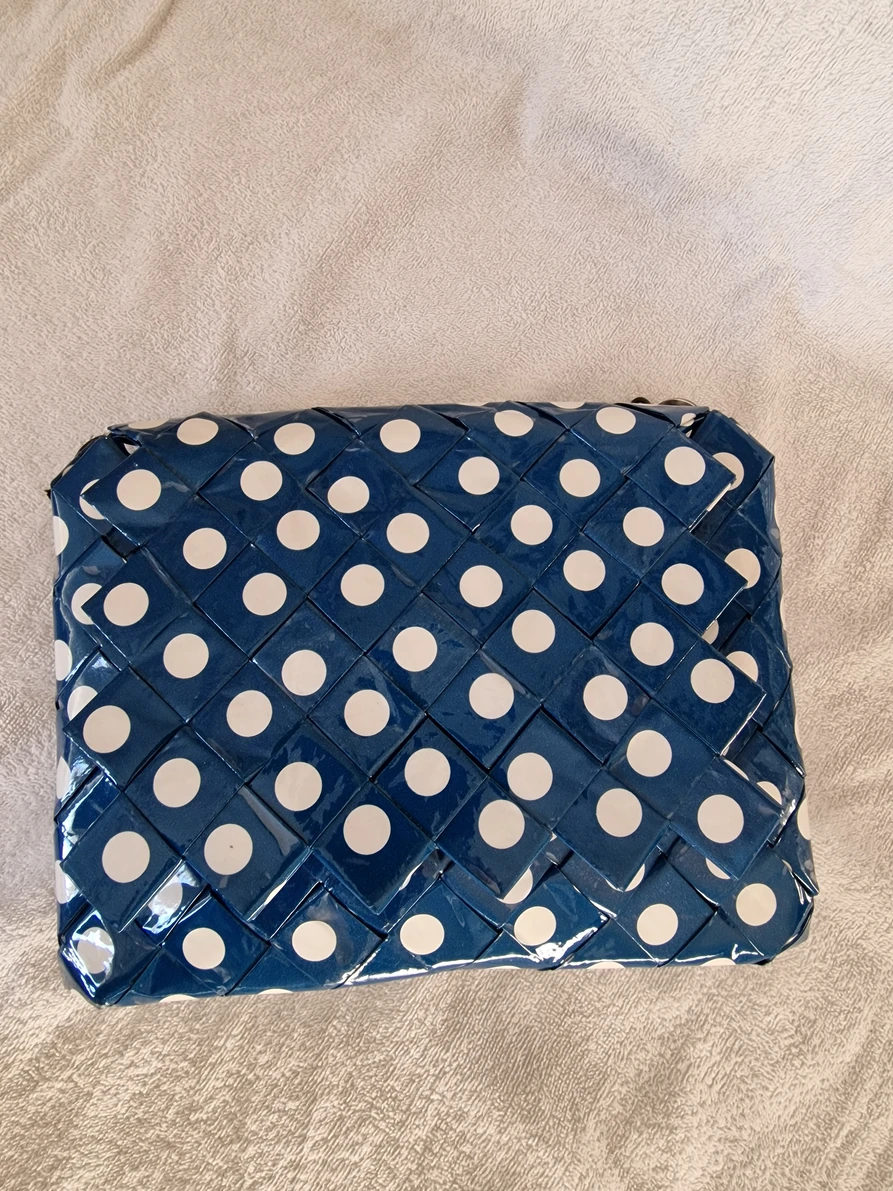 Plava torba sa tockama na preklop /Blue paper bag with dots and flap — slika 8