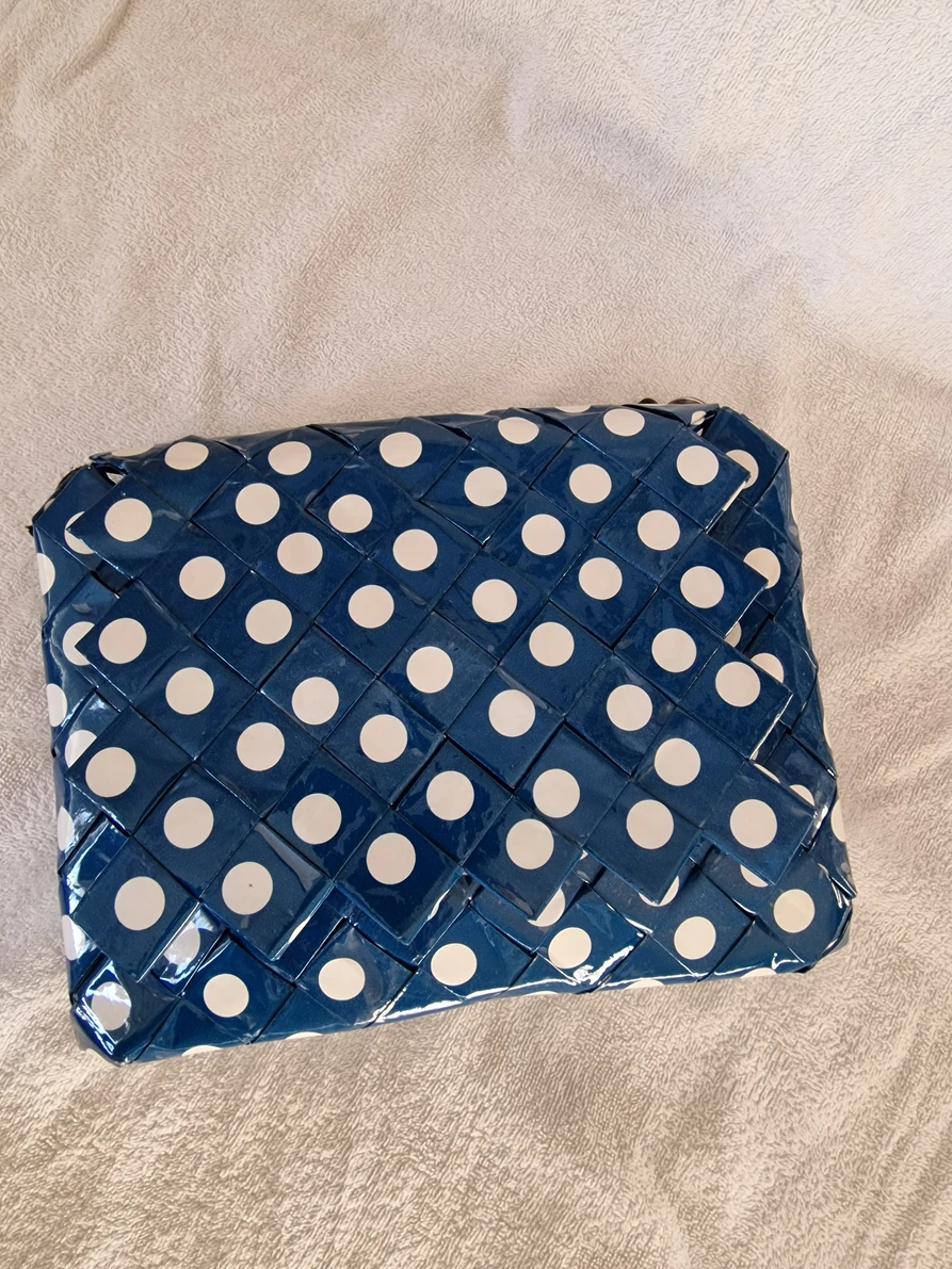 Plava torba sa tockama na preklop /Blue paper bag with dots and flap — slika 9