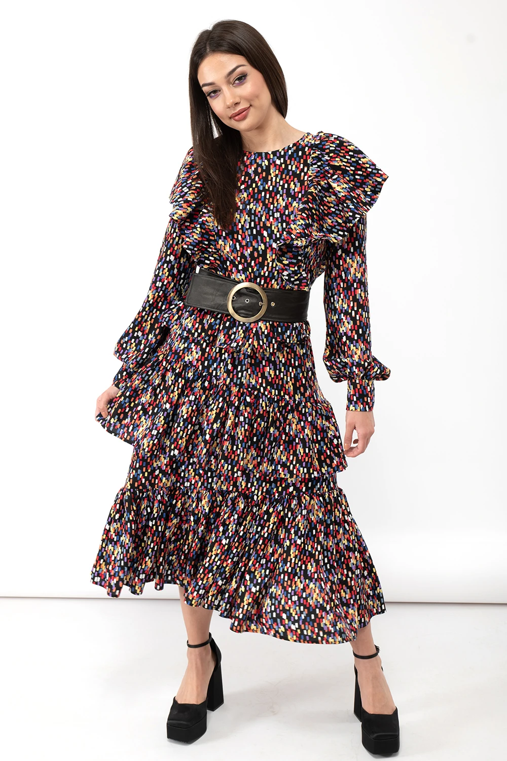 Vida dress is a ruffle-rich dress with a colorful print. — slika 4